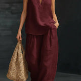 Dianna - Elegant V-neck sleeveless loose top and pants set