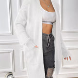 Kacy - Stylish ribbed knitted open front drop shoulder cardigan