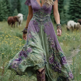 Floral Print Maxi Dress with Short Sleeves