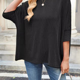 Hannia - Stylish loose fit striped half sleeve sweatshirt