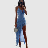 Women's Summer Ruffle Dress | Asymmetrical, Spaghetti Strap