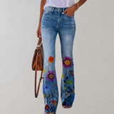 Women's Summer Jeans | High Waisted, Floral Flare