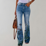 Women's Summer Jeans | High Waisted, Floral Flare