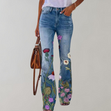 Women's Summer Jeans | High Waisted, Floral Flare