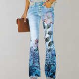 Women's Summer Jeans | High Waisted, Floral Flare