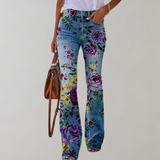 Women's Summer Jeans | High Waisted, Floral Flare