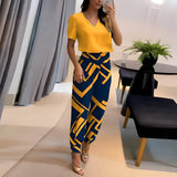 Women’s Co Ord Set | V-Neck, Geometric Print Trousers
