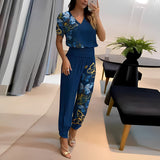 Women’s Co Ord Set | V-Neck, Geometric Print Trousers