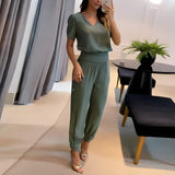 Women’s Co Ord Set | V-Neck, Geometric Print Trousers