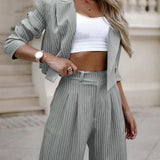 Women’s Pinstripe Co Ord Set | Cropped, High-Waisted