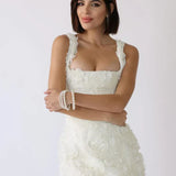 Women's Evening Mini Dress | Embellished, Square Neck