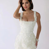 Women's Evening Mini Dress | Embellished, Square Neck