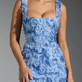 Women's Evening Mini Dress | Embellished, Square Neck