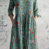 Women's Vintage Floral Dress | Midi, V-Neck