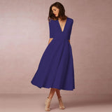 Women's Elegant A-Line Dress | Midi, Deep V-Neck