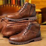 Men’s Winter Leather Boots | Rugged, Zipper Detail