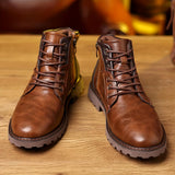 Men’s Winter Leather Boots | Rugged, Zipper Detail
