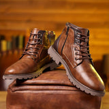 Men’s Winter Leather Boots | Rugged, Zipper Detail