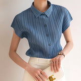 Women’s Summer Pleated Shirt | Elegant, Short Sleeve