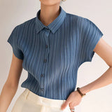 Women’s Summer Pleated Shirt | Elegant, Short Sleeve