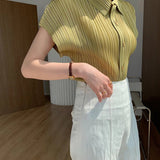 Women’s Summer Pleated Shirt | Elegant, Short Sleeve