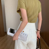 Women’s Summer Pleated Shirt | Elegant, Short Sleeve