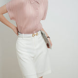 Women’s Summer Pleated Shirt | Elegant, Short Sleeve