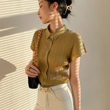 Women’s Summer Pleated Shirt | Elegant, Short Sleeve