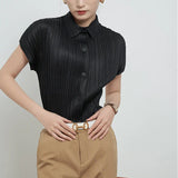 Women’s Summer Pleated Shirt | Elegant, Short Sleeve