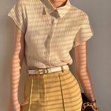 Women’s Summer Pleated Shirt | Elegant, Short Sleeve