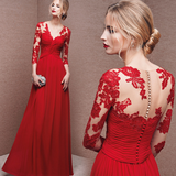 Women's Formal Maxi Dress | Lace Sleeves, V-Neck