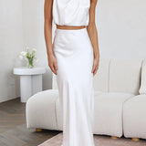 Women’s Satin Co Ord Set | Halter Neck, Maxi Skirt