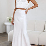 Women’s Satin Co Ord Set | Halter Neck, Maxi Skirt