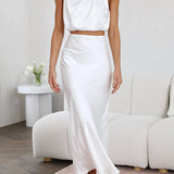 Women’s Satin Co Ord Set | Halter Neck, Maxi Skirt