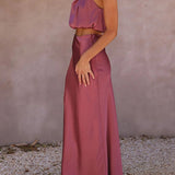 Women’s Satin Co Ord Set | Halter Neck, Maxi Skirt