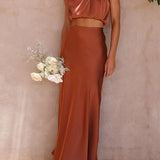 Women’s Satin Co Ord Set | Halter Neck, Maxi Skirt