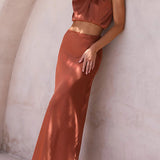 Women’s Satin Co Ord Set | Halter Neck, Maxi Skirt