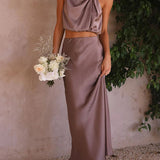 Women’s Satin Co Ord Set | Halter Neck, Maxi Skirt
