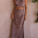 Women’s Satin Co Ord Set | Halter Neck, Maxi Skirt