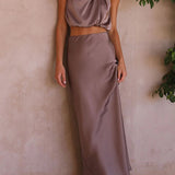 Women’s Satin Co Ord Set | Halter Neck, Maxi Skirt