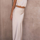 Women’s Satin Co Ord Set | Halter Neck, Maxi Skirt