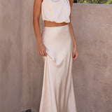 Women’s Satin Co Ord Set | Halter Neck, Maxi Skirt