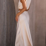 Women’s Satin Co Ord Set | Halter Neck, Maxi Skirt
