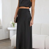 Women’s Satin Co Ord Set | Halter Neck, Maxi Skirt