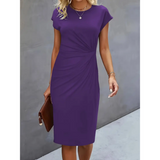 Women's Elegant Midi Dress | Ruched Waist, Short Sleeve