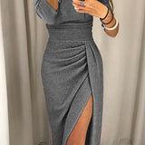Women's Sparkly Evening Dress | Off-Shoulder, High Slit