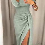 Women's Sparkly Evening Dress | Off-Shoulder, High Slit