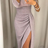 Women's Sparkly Evening Dress | Off-Shoulder, High Slit