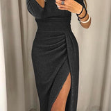 Women's Sparkly Evening Dress | Off-Shoulder, High Slit