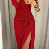 Women's Sparkly Evening Dress | Off-Shoulder, High Slit